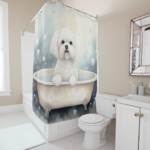 Coton De Tulear In Badewanne Aquarell Hundekunst Duschvorhang