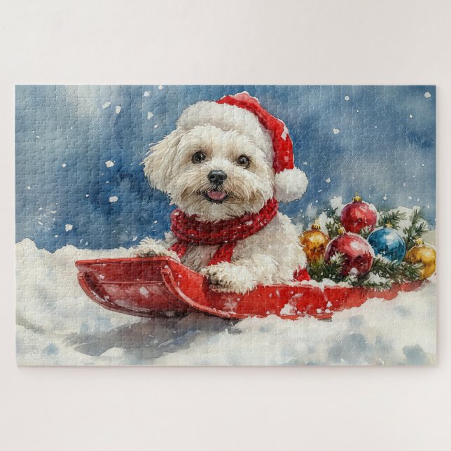 Coton De Tulear in Sledge Let it Snow Christmas (Horizontal)