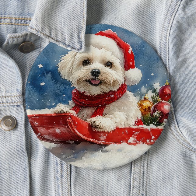 Coton De Tulear in Sledge Let it Snow Christmas Button (Beispiel)