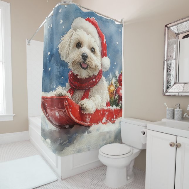Coton De Tulear in Sledge Let it Snow Christmas Duschvorhang (Beispiel)