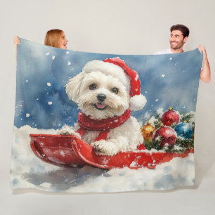 Coton De Tulear in Sledge Let it Snow Christmas Fleecedecke
