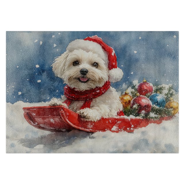Coton De Tulear in Sledge Let it Snow Christmas Schneidebrett (Vorderseite)