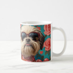 Coton de Tulear mit Herz-Rose Valentinstag Kaffeetasse