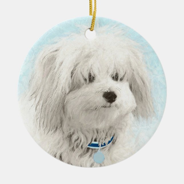 Coton de Tulear Painting - Niedliche Original Hund Keramik Ornament (Vorne)