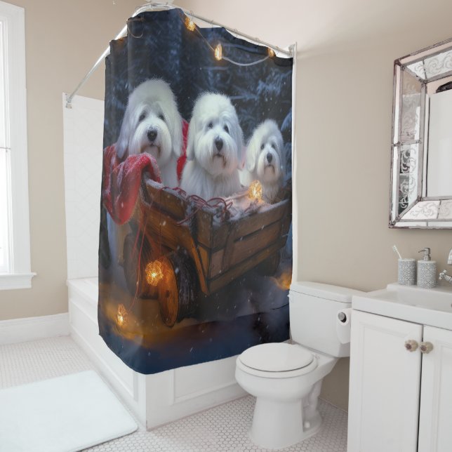Coton De Tulear Snowy Sleigh Weihnachtsdekor Duschvorhang (Beispiel)