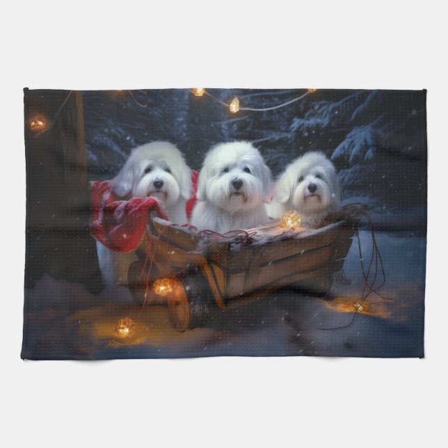 Coton De Tulear Snowy Sleigh Weihnachtsdekor Geschirrtuch (Horizontal)