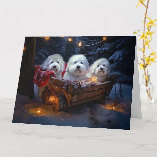 Coton De Tulear Snowy Sleigh Weihnachtsdekor Karte (Gelbe Blume)