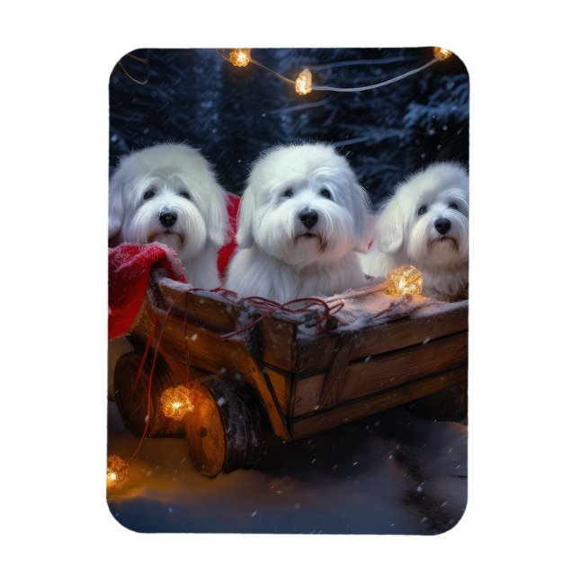 Coton De Tulear Snowy Sleigh Weihnachtsdekor Magnet (Vertikal)