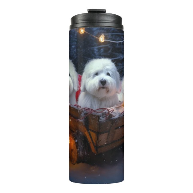 Coton De Tulear Snowy Sleigh Weihnachtsdekor Thermosbecher (Vorderseite)