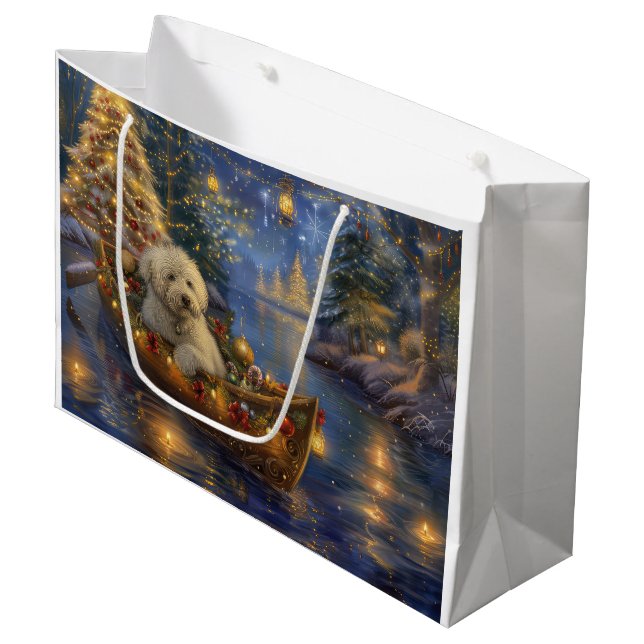 Coton De Tulear Weihnachtsreise Große Geschenktüte (Vorderseite Schrägansicht)