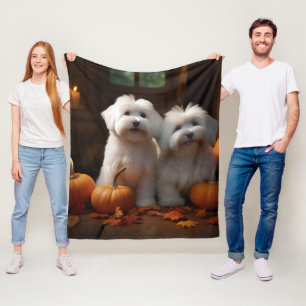 Coton De Tulear Welpe Herbstfreude Kürbis Fleecedecke
