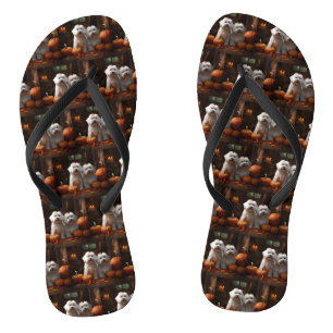 Coton De Tulear Welppy Autumn Delight Pumpkin Flip Flops