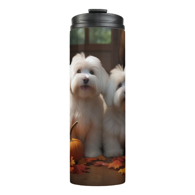 Coton De Tulear Welppy Autumn Delight Pumpkin Thermosbecher (Vorderseite)