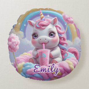 Coton rond Bonbon Unicorn Coussin - Nom modifiable