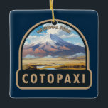 Cotopaxi Nationalpark Ecuador Art Vintag Keramikornament<br><div class="desc">Cotopaxi Vektorgrafik Design. Der Park ist ein großes,  bewaldetes Gebiet in Ecuador,  das Teile von Cotopaxi,  Pichincha und Napo umspannt. Es ist bekannt für den aktiven,  schneebedeckten Vulkan Cotopaxi und den weiten Limpiopungo See.</div>