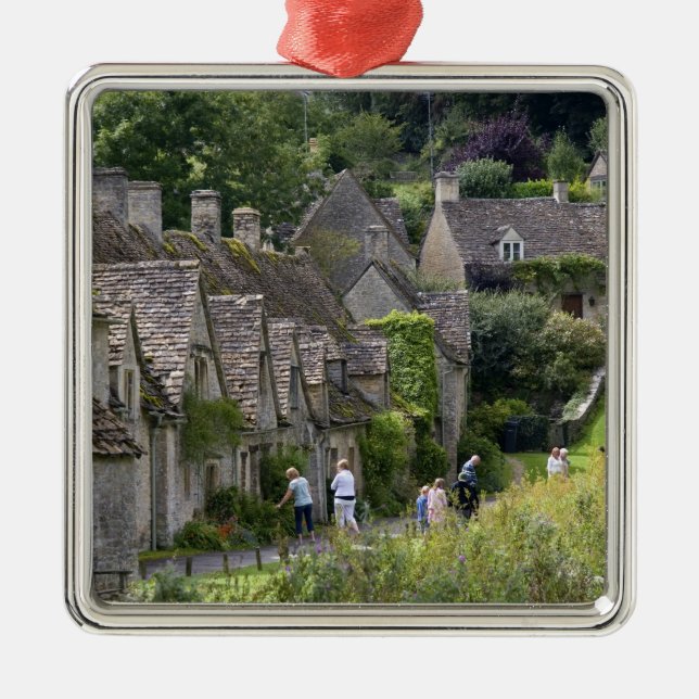 Cotswold Stein Hütten im Dorf Silbernes Ornament (Vorne)