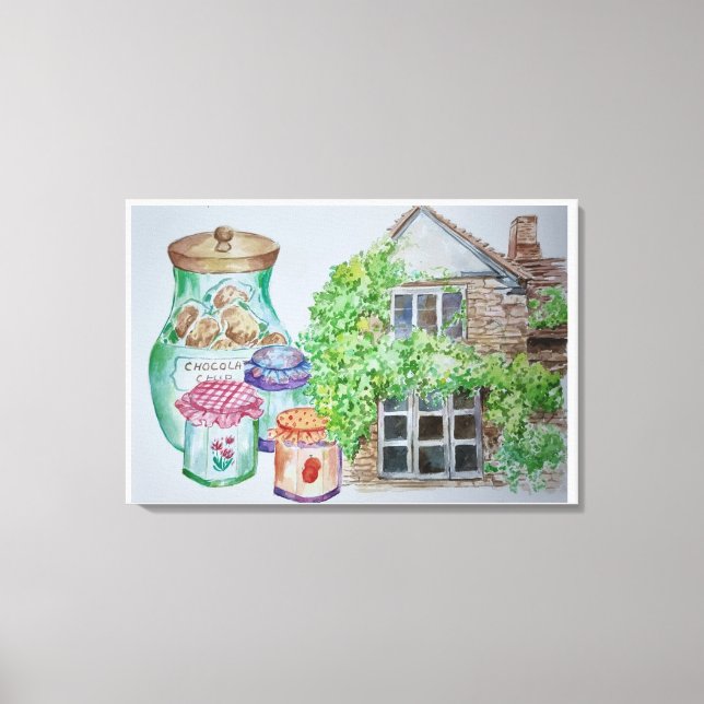 Cotswolds Aquarellmalerei Canvas Print Leinwanddruck (Vorderseite)