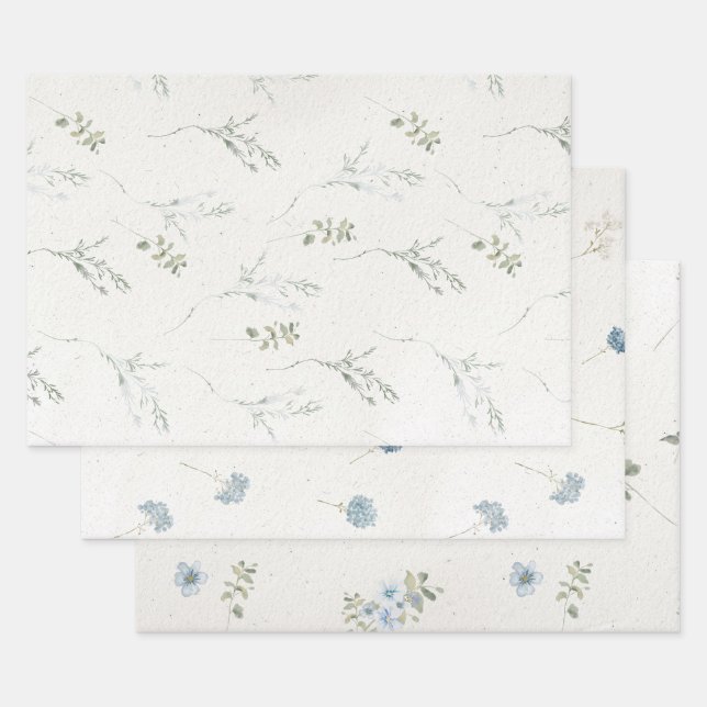 Cotswolds Blue Winter Florals Imitats handgefertig Geschenkpapier Set (Set)