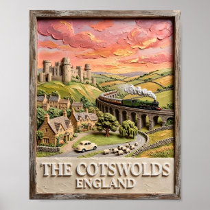 Cotswolds Dampfzug Schloss Landschaft England Poster