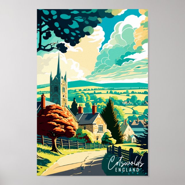 Cotswolds England Vintage Reise Illustration Poster (Vorne)