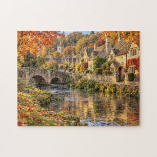 Cotswolds Herbst Flußdorf & Steinbrücke