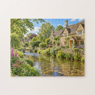 Cotswolds Sommer Flußufer Stein Cottages