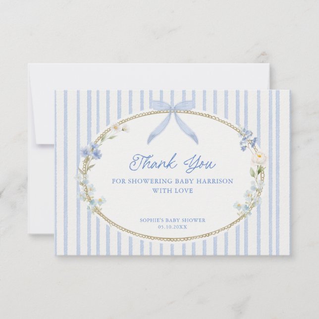 Cottage Blue Baby Shower  Dankeskarte (Vorderseite)