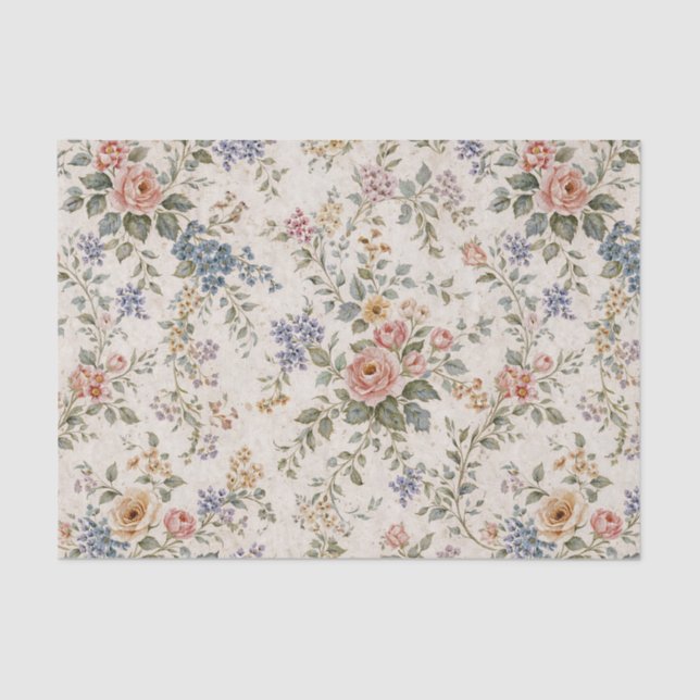 Cottage Blush Blue Floral Pattern Seidenpapier (Vorderseite)