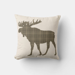 Cottage Brown en plaid Moose coussin rustique