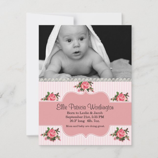 Cottage Chic Baby Girl Faire-part de naissance (Devant)