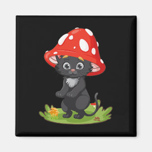 Cottage core Black Cat Pilz Niedliche Frauen Giro Magnet