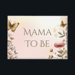 Cottage Core Mushrooms and Flowers | Mama Button<br><div class="desc">A pretty pink and gold cottage core flowers, butterflies and mushrooms Mommy to be baby shower button.</div>