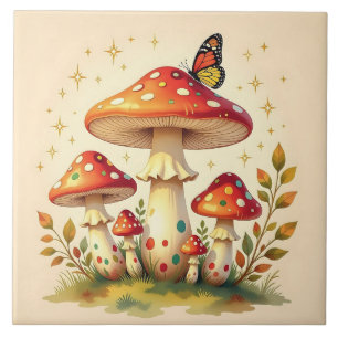 Cottage Core Vintage Pilze und Schmetterling Fliese
