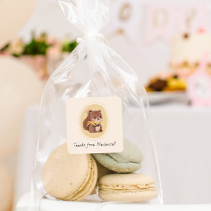 Cottage Core Wald Eichhörnchen Baby Shower Quadratischer Aufkleber