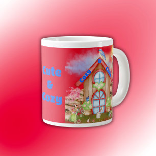 Cottage Cosy & Niedlich farbig auf Rot   Jumbo-Tasse