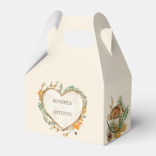 Cottage cosy Woodland Holzofenherz Hochzeit Geschenkschachtel (Vorderseite)