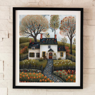Cottage Folk Art Huile Peinture Poster