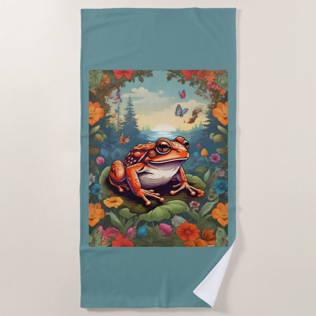 Cottage Frog Beach Handtuch - Farbenfroh Vintag (Vorderseite)