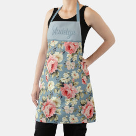 Cottage Garden Flowers Blue Monogram Name Schürze