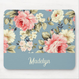Cottage Garden Flowers Pattern Personalized Script Mousepad