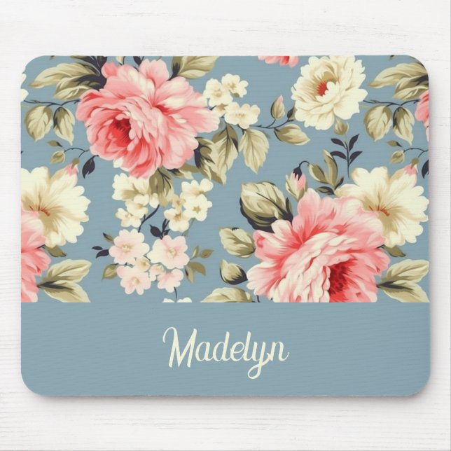 Cottage Garden Flowers Pattern Personalized Script Mousepad (Vorne)