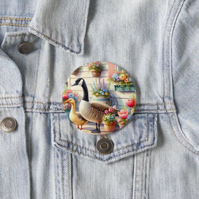 Cottage Garden Geese Spring Illustration Button (Beispiel)