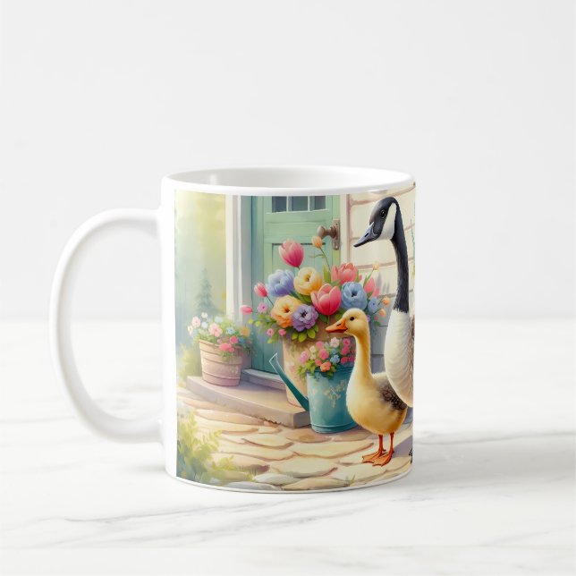 Cottage Garden Geese Spring Illustration Kaffeetasse (Links)
