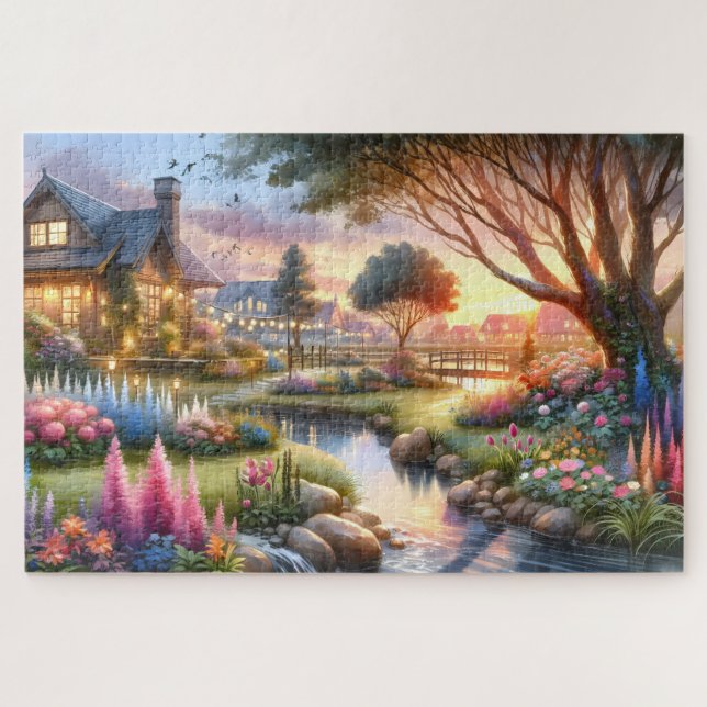 Cottage Garden Stream at Sunset (Horizontal)
