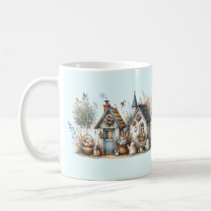 Cottage Haven Florale Häuser Illustration Kaffeetasse