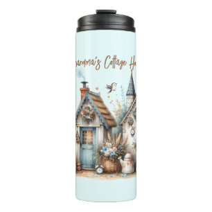 Cottage Haven Florale Häuser Illustration Thermosbecher