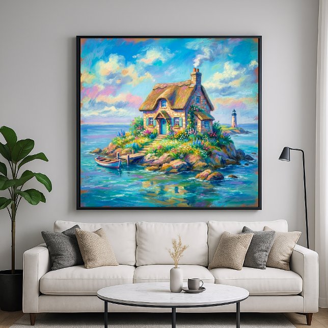 Cottage Island - Pastel Illustration Style Art Poster (Von Creator hochgeladen)