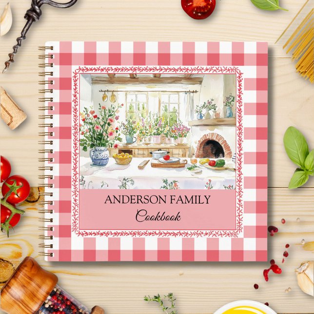 Cottage Kitchen Red Gingham Pattern Family Recipe Notizbuch (In situ)