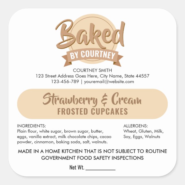 Cottage Law Modern Cake Bakery Ingredients Sticker (Vorderseite)
