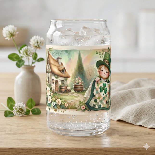Cottage Leprechaun Patchwork Couette Scène (Cottage Leprechaun Patchwork Quilt Scene Can Glass)